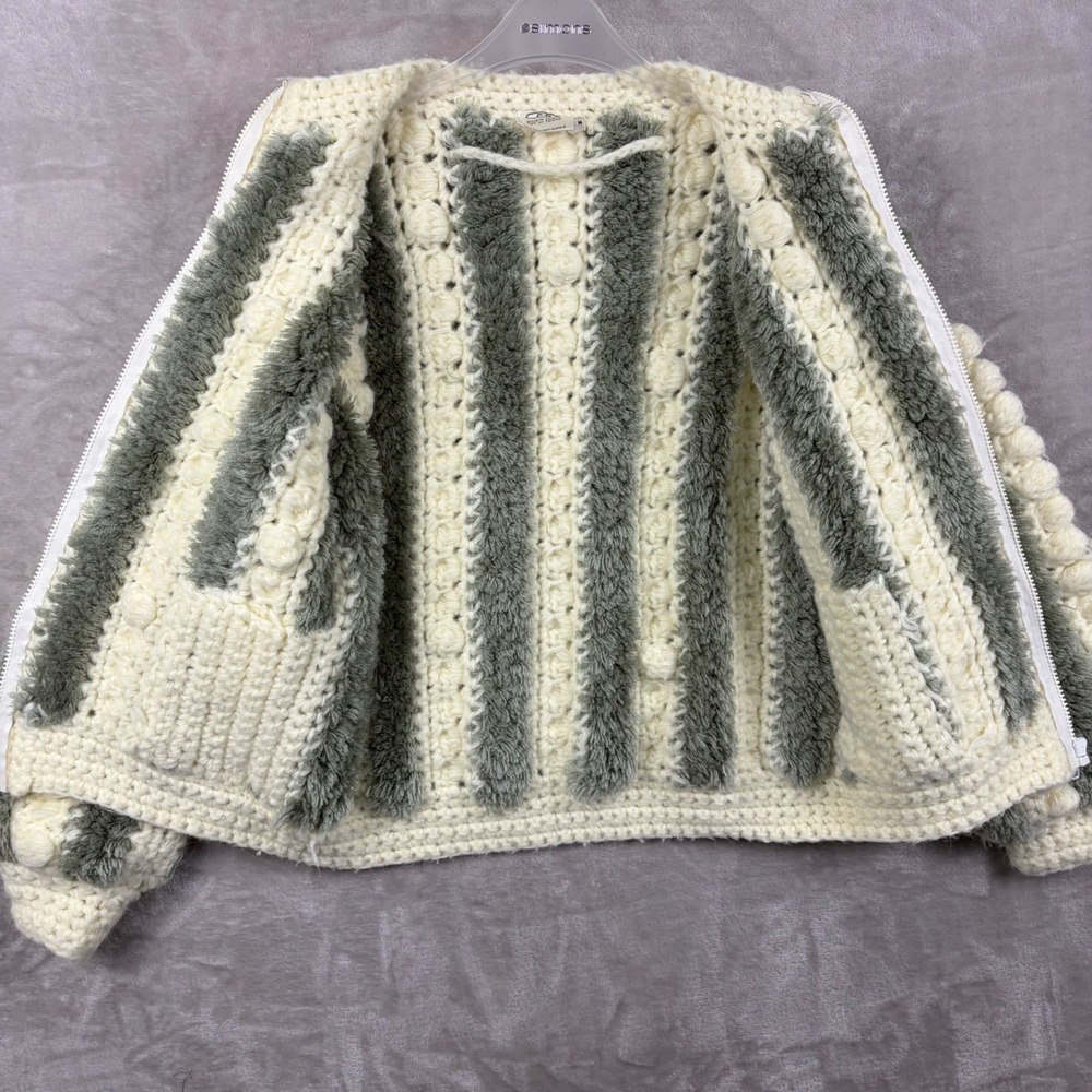 Vintage Gabi Chunky Knit Striped Zip Cardigan Sweater Women M Maximalist Whimsy - Picture 7 of 11